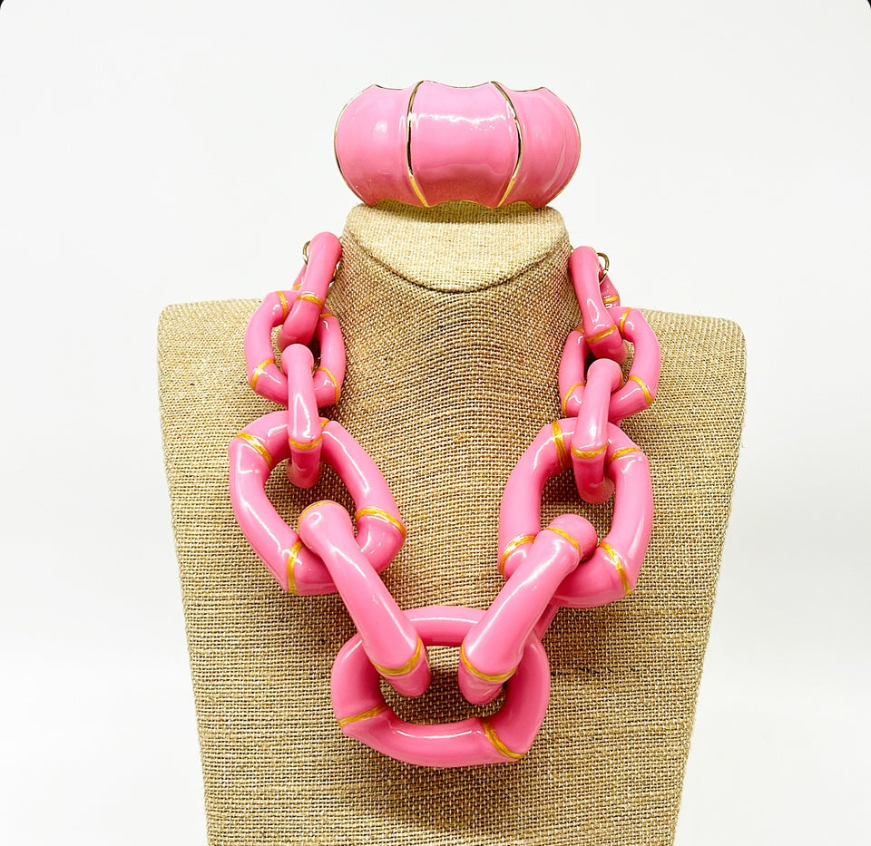 "The Michelle" Bamboo Link Necklace by Parker Kennedy - Pink