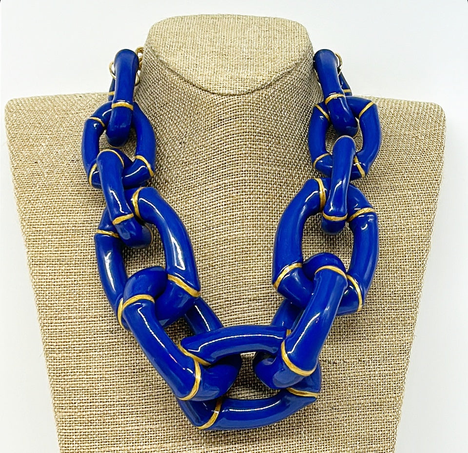 "The Michelle" Bamboo Link Necklace by Parker Kennedy - Blue