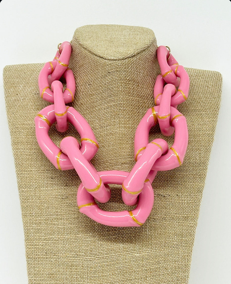 "The Michelle"  Bamboo Link Necklace by Parker Kennedy - Pink