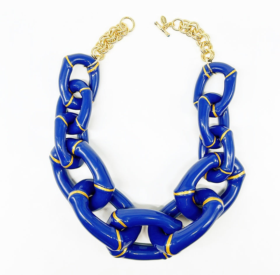"The Michelle" Bamboo Link Necklace by Parker Kennedy - Blue