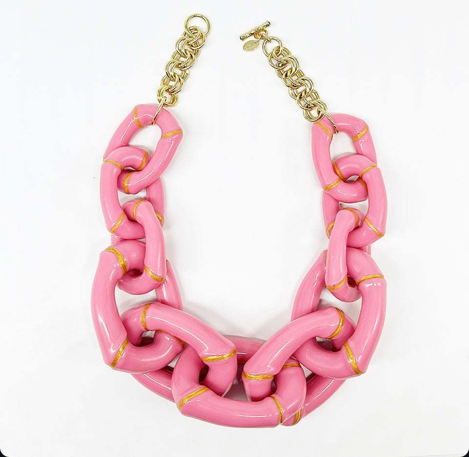 "The Michelle"  Bamboo Link Necklace by Parker Kennedy - Pink