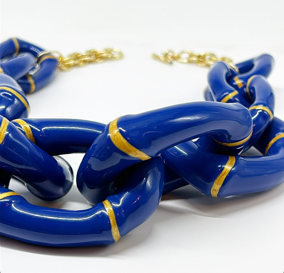 "The Michelle" Bamboo Link Necklace by Parker Kennedy - Blue