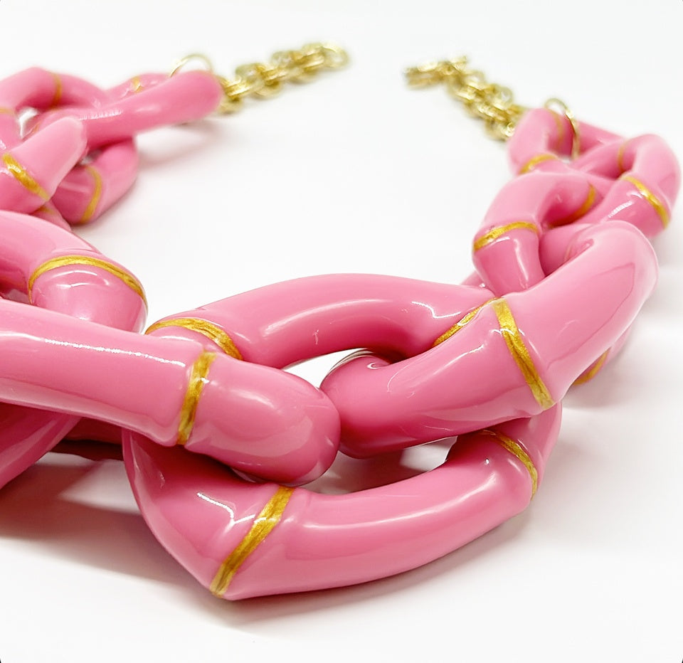 "The Michelle" Bamboo Link Necklace by Parker Kennedy - Pink