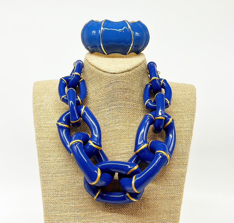 "The Michelle" Bamboo Link Necklace by Parker Kennedy - Blue