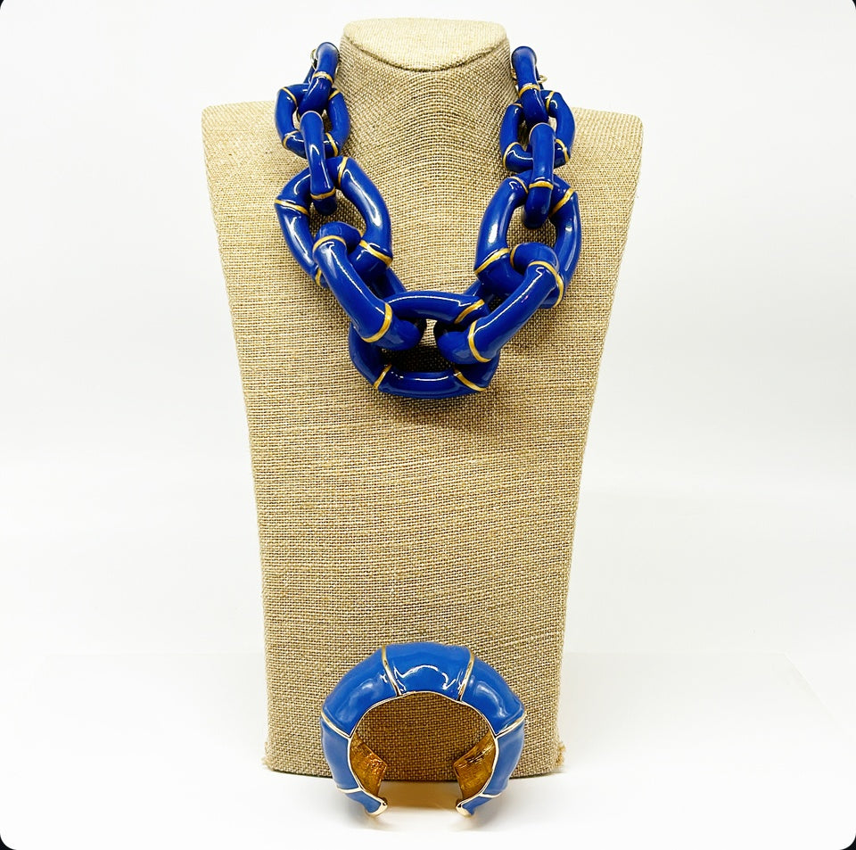 "The Michelle" Bamboo Link Necklace by Parker Kennedy - Blue