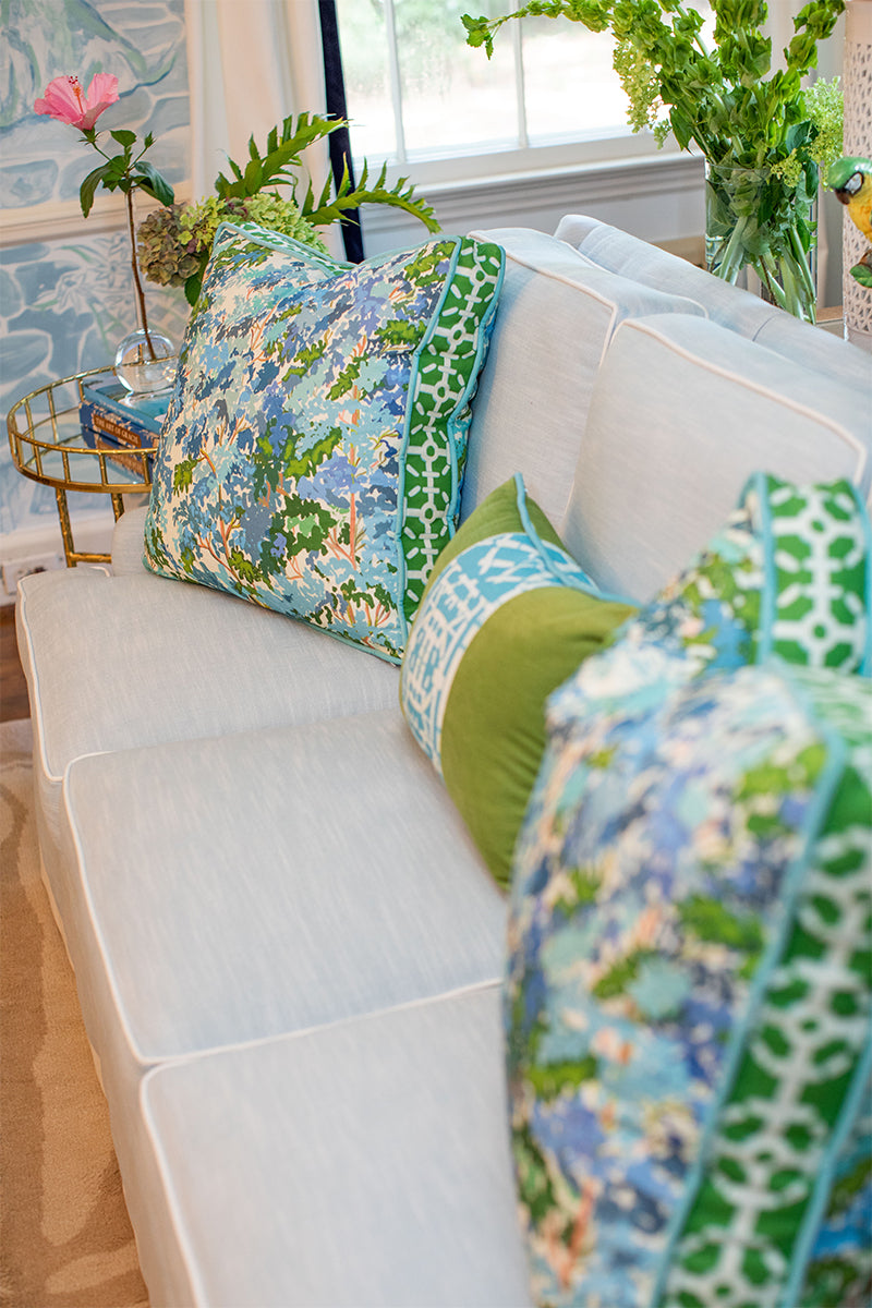 Green with Blue Trellis© Lumbar Pillow