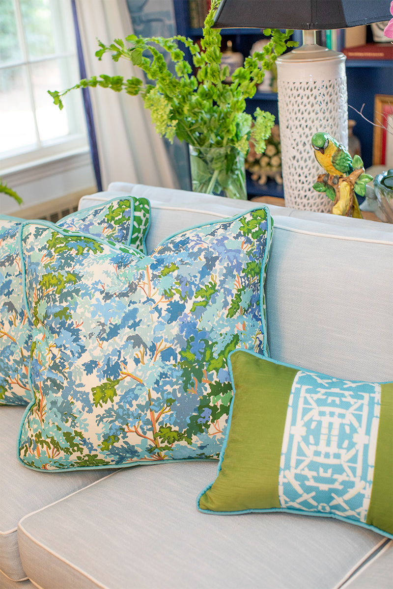 Green with Blue Trellis© Lumbar Pillow