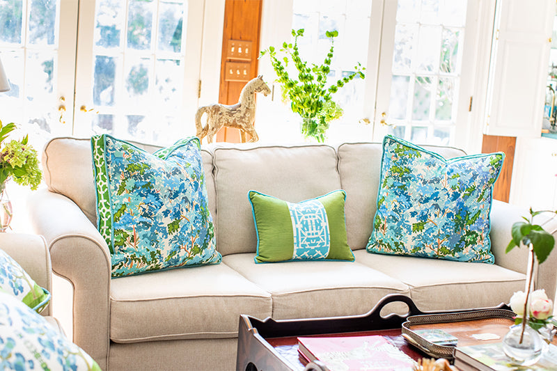 Green with Blue Trellis© Lumbar Pillow