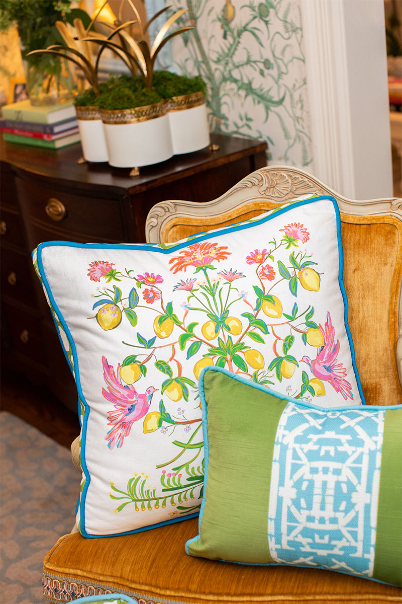 Green with Blue Trellis© Lumbar Pillow