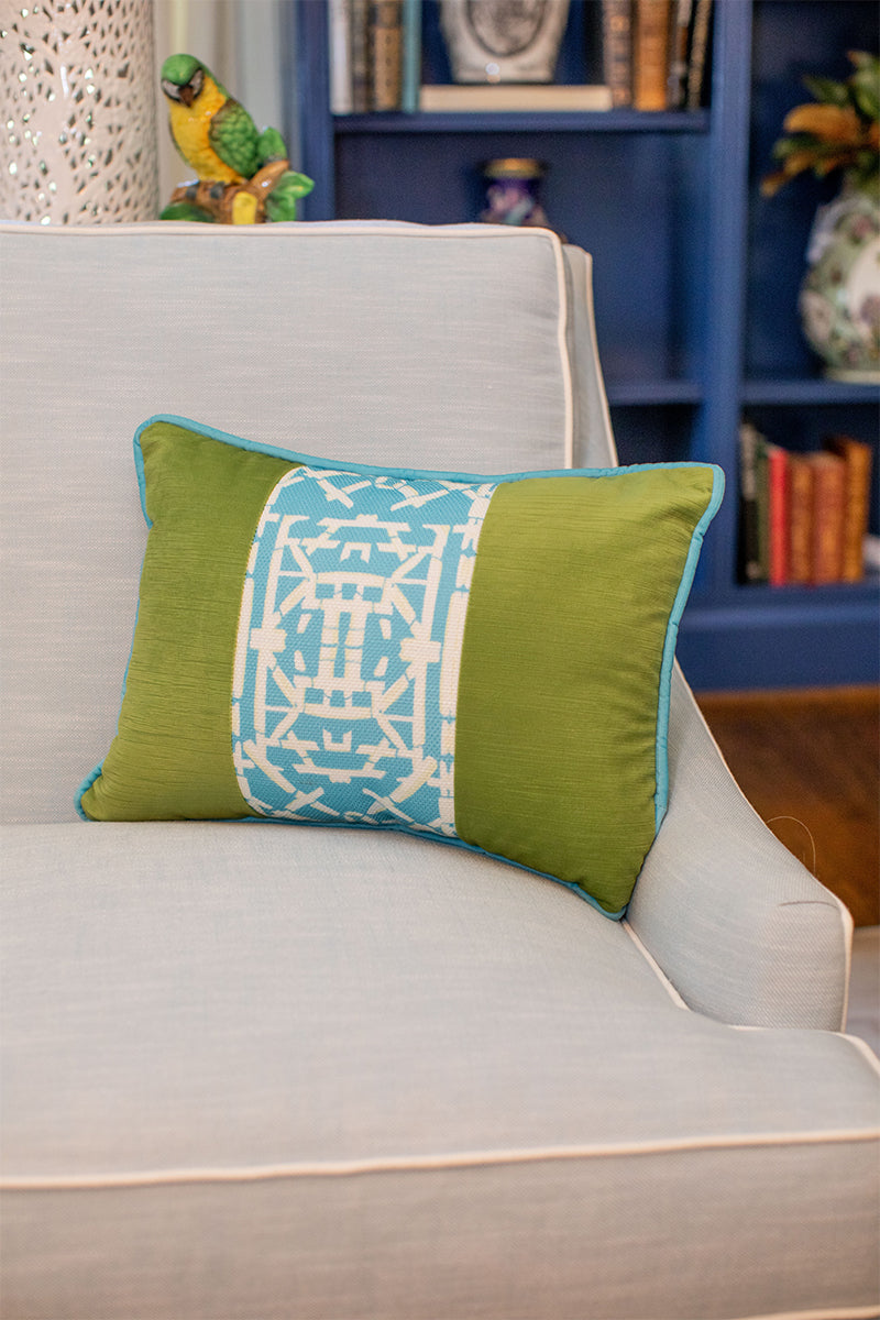 Green with Blue Trellis© Lumbar Pillow