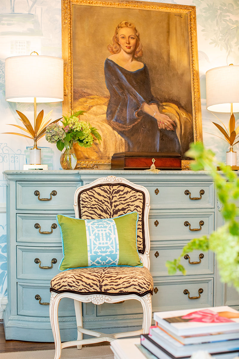Green with Blue Trellis© Lumbar Pillow