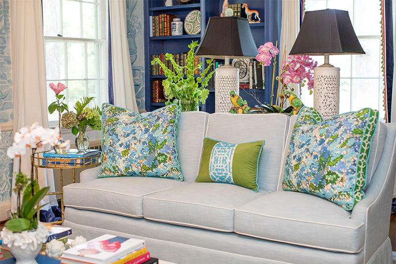 Green with Blue Trellis© Lumbar Pillow