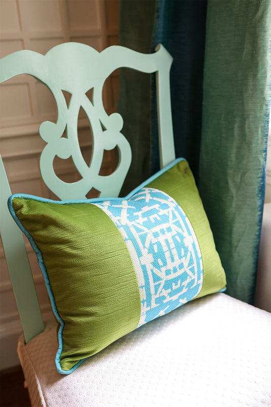 Green with Blue Trellis© 14x20 inch Lumbar Pillow
