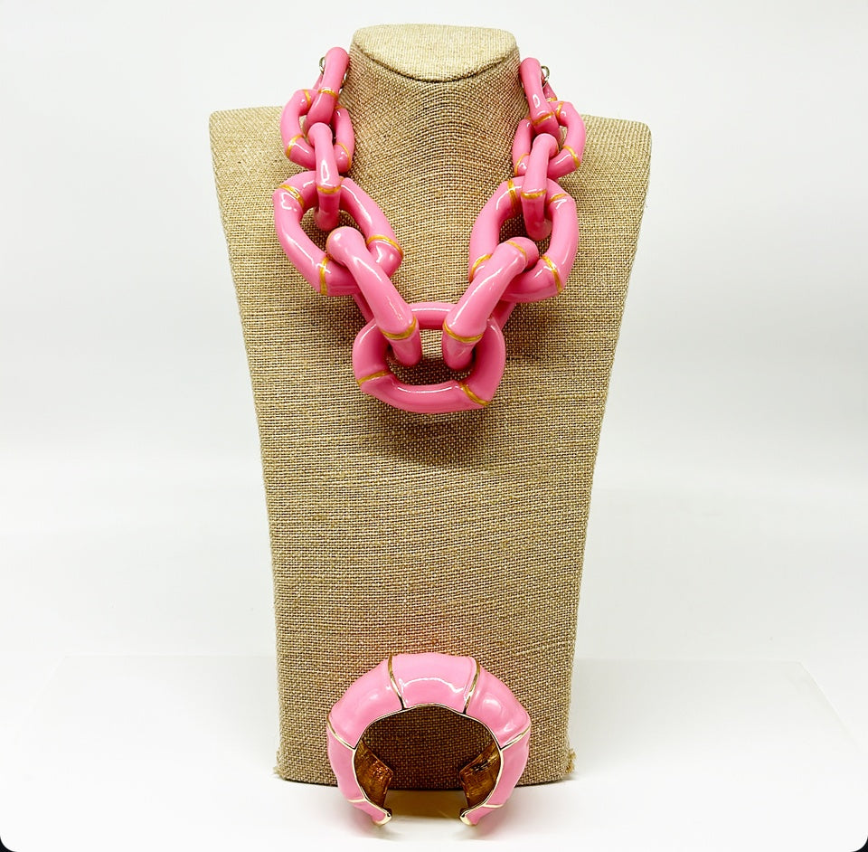 "The Michelle"  Bamboo Link Necklace by Parker Kennedy - Pink