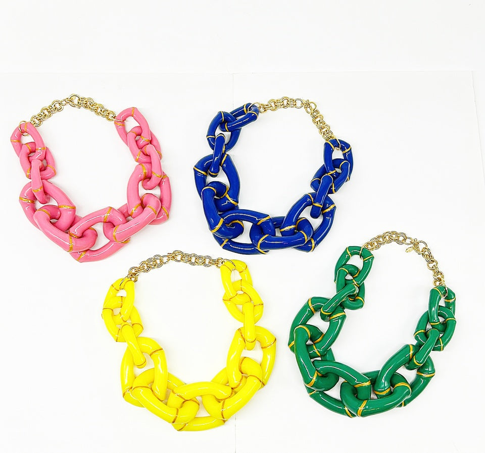 "The Michelle"  Bamboo Link Necklace by Parker Kennedy - Pink