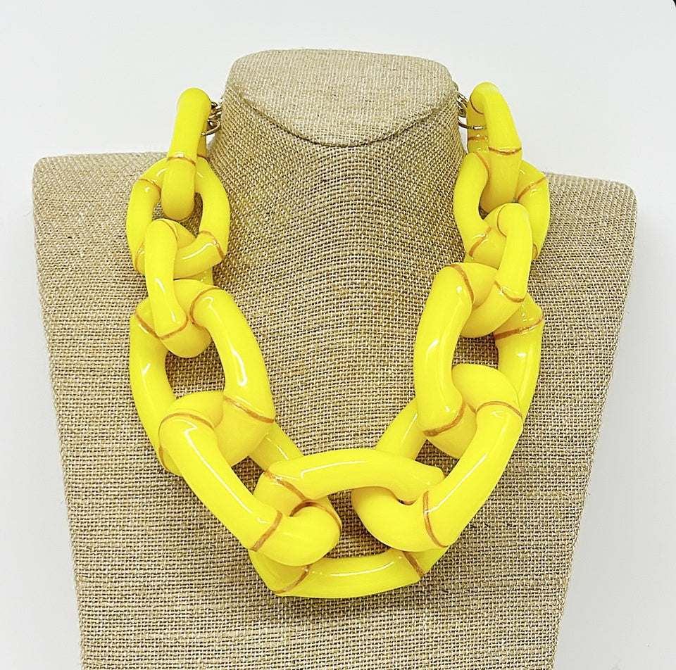 "The Michelle"  Bamboo Link Necklace by Parker Kennedy- Yellow