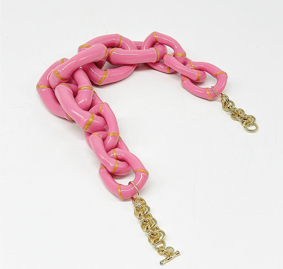 "The Michelle"  Bamboo Link Necklace by Parker Kennedy - Pink