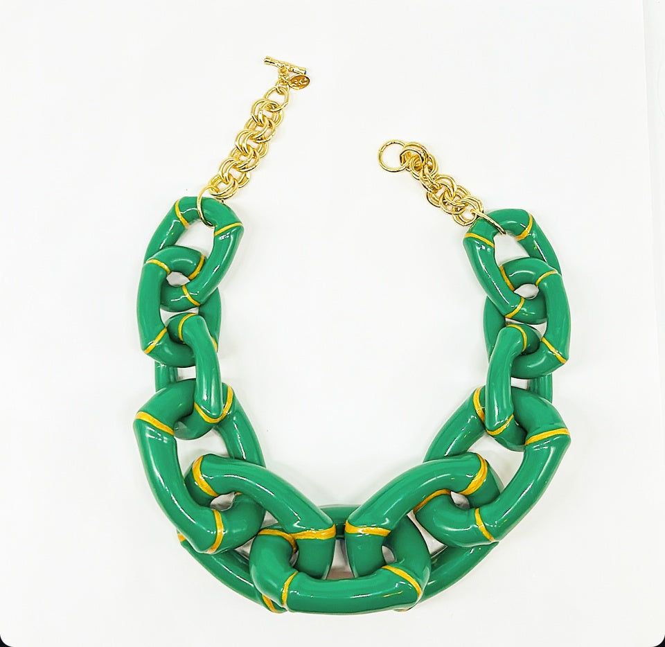 "The Michelle"  Bamboo Link Necklace  by Parker Kennedy- Green
